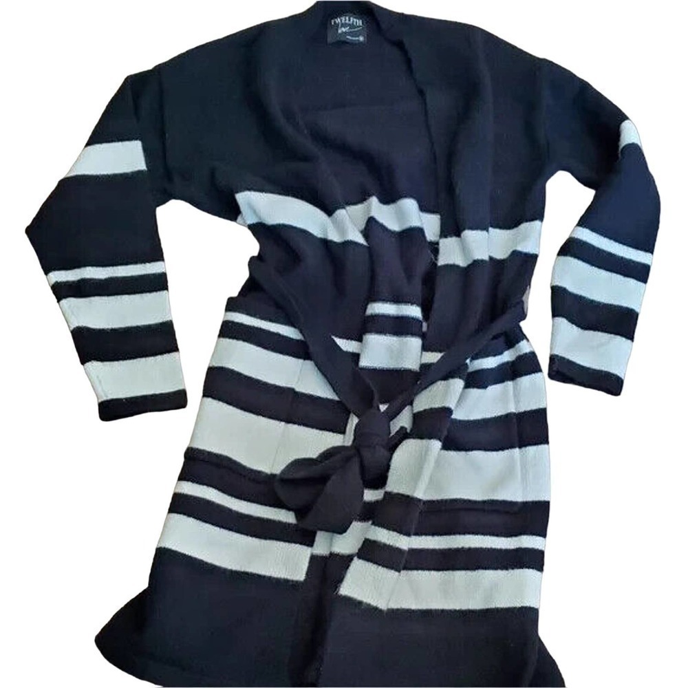 Twelfth Love Anthropologie Cardigan Sweater Women's Black and White Long Size S